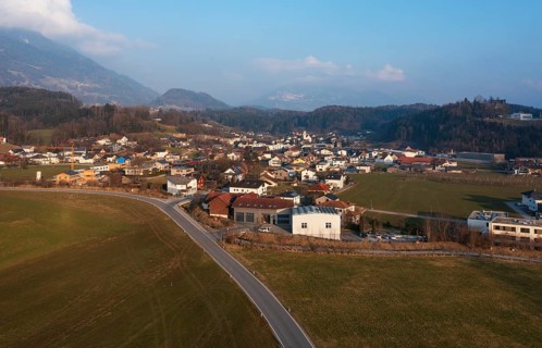 Drone image, residential buildings, residential area, Schlins, Walgau, Vorarlberg, Austria