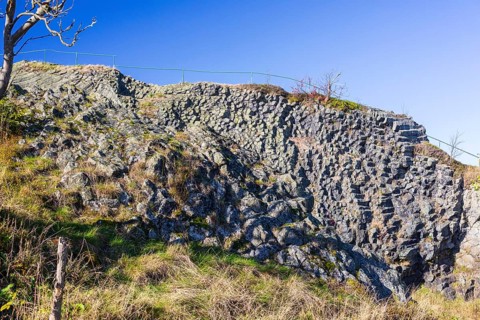 Exposed basalt columns from volcanic times, Hirtstein, Marienberg, Erzgebirge, Saxony, Germany