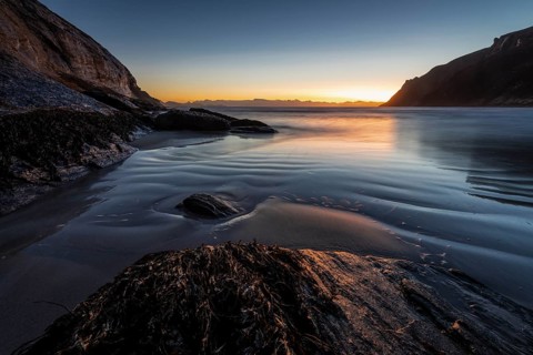 Evening in a sandy bay on the Norwegian European Sea, Söröya, Finnmark, December 2018