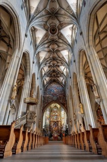 The central nave with high altar of Überlingen Münster, parish church of St. Nicholas, above the
