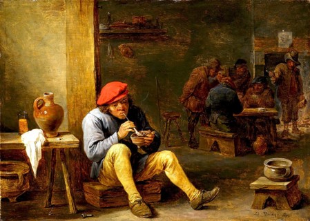 Peasant in a tavern lighting his pipe, painting by David Teniers (baptised 15 December 1610 in