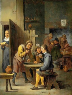 Figures inside a tavern, painting by David Teniers (baptised 15 December 1610 in Antwerp, died 25