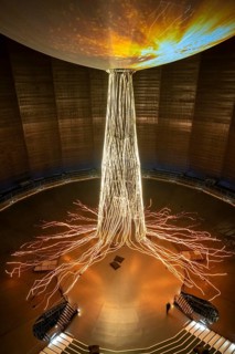 New exhibition at Gasometer Oberhausen, art sculpture The Tree, 40 meter high light installation,