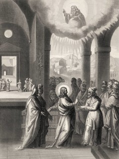 Jesus teaching in the temple, New Testament, steel engraving 1853, digitally