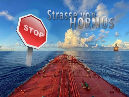 Symbolic image, Iran war, USA and Israel attack, Strait of Hormuz blocked as a strait, tankers,