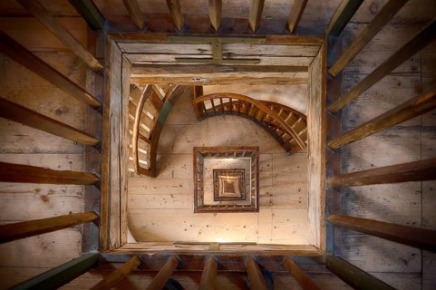 Interior view, stairway, stair railing, New lighthouse, harbour, Lindau, Bavaria, Lake Constance,