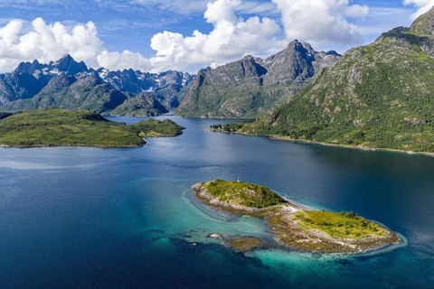 Aerial view over the Raftsund, the waterway between Lofoten and Vesteralen island, island