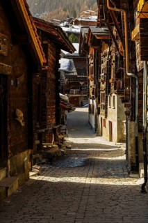 Old Farmhouses in Rue du Village, Historic Town Center, Grimentz, Val d'Anniviers, Valais Alps,