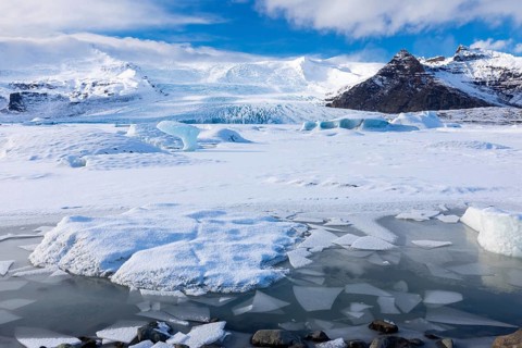 Glacier, glacier ice, glacier lagoon, glacial lake, snow, winter, Fjallsárlón, Breiðamerkurjökull,