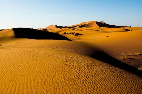 Sand dunes, sunset, near Merzouga, Meknès-Tafilalet region, Erg Chebbi, northern Sahara, Morocco