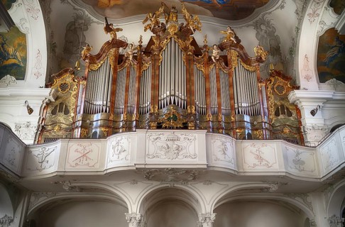 Interior view, brochure of the main organ, large organ, gallery, Cathedral of Our Lady, also