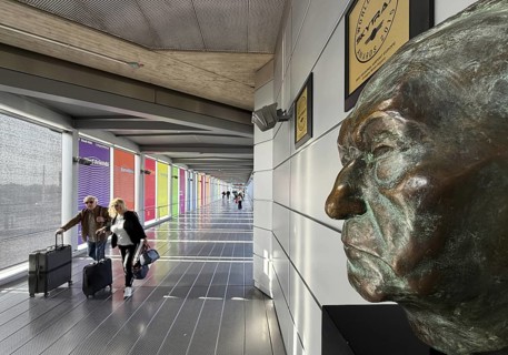 Bronze bust in memory of Konrad Adenauer at Cologne Bonn Airport, North Rhine-Westphalia, Germany