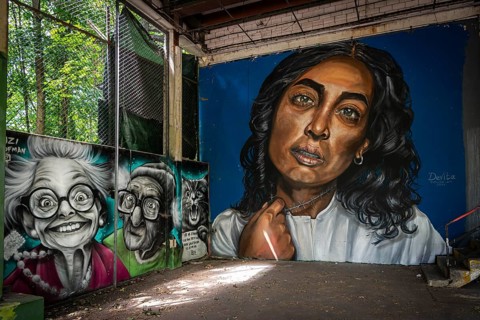 Graffiti on the former US eavesdropping facility on Teufelsberg in Grunewald, Berlin, Germany