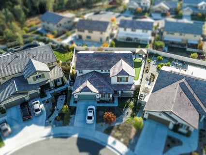 Aerial View of Populated Neigborhood Of Houses With Tilt-Shift Blur