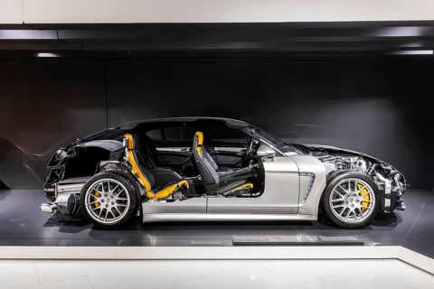 Porsche Museum Stuttgart-Zuffenhausen. Porsche Panamera Turbo pattern built in 2009. The automotive
