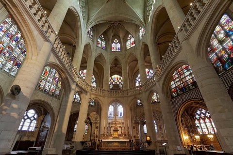 Historic Saint-Étienne-du-Mont church, nave, Latin Quarter, Paris, France