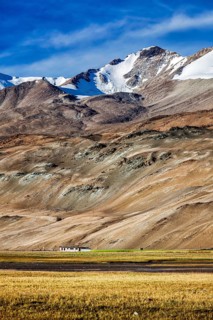 Korzok village at Himalayan lake Tso Moriri (official name: Tsomoriri Wetland Conservation