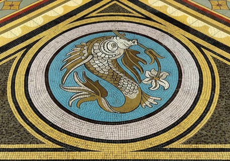 Floor mosaic in Palácio da Bolsa, neoclassical style stock exchange, UNESCO World Heritage Site,