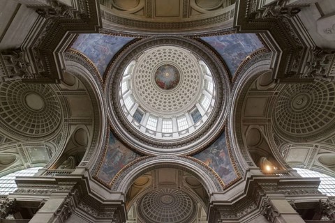 Panthéon, National Hall of Fame, dome view, neoclassical interior by architect Jacques-Germain