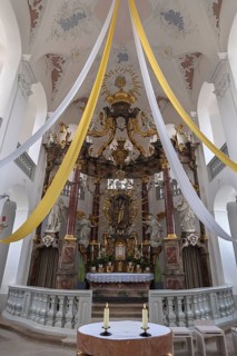 Rococo high altar, 1761, in the pilgrimage church of Maria Limbach, built 1751-1755, Limbach, Lower