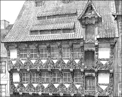 Historical architectural illustration from the 19th Century, 1881, German Renaissance style, 16th