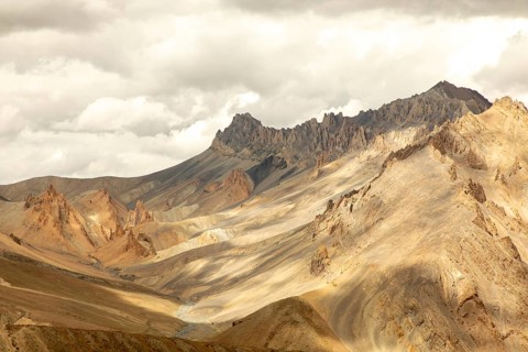 A stunning view of the rugged mountains in Zanskar Valley, Ladakh, India, showcasing the dramatic
