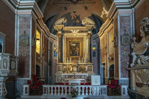 Altar of the Notre-Dame de Lavasina Sanctuary, Brando, Cap Corse, Corsica, France