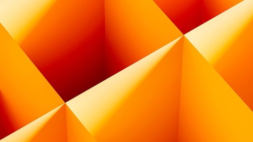 This graphic features an arrangement of 3D cubes in bright orange tones, forming an abstract