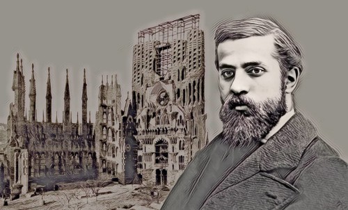 Portrait of Antoni Gaudí i Cornet, 1852 – 1926, Catalan architect and designer from Spain, the