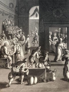 The wedding in Cana of Galilee, Steel engraving 1853, digitally restored