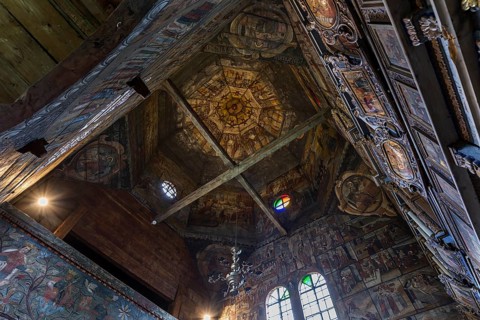 Vaulted ceiling of St. George's Orthodox Church, around 1500, wooden church, Drochobych, Ukraine