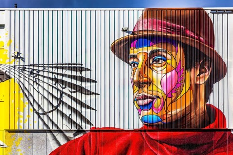 Street art Flight of a Man, outer wall of the former Keilewerf 1, M4H area, Merwe-Vierhavens,