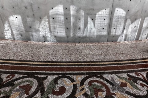 Bourse de Commerce - Pinault Collection, architectural detail, historic floor tiles meet concrete