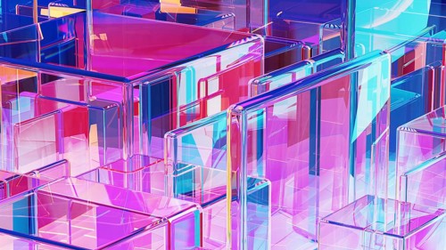 Translucent cubes in varying sizes form a sophisticated abstract background, combining colors and