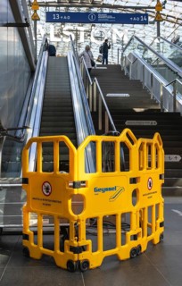 Central Station, yellow barriers on escalators at Berlin Central Station, which have been defective