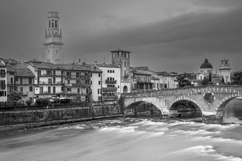 Old Town with the River Etsch, Ponte Pietra, Verona, Etsch Valley, Veneto, Italy