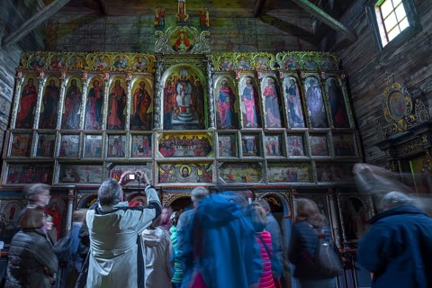 Orthodox chancel painted with iconostases, 16th century Gothic wooden church of St. Paraskevi, with