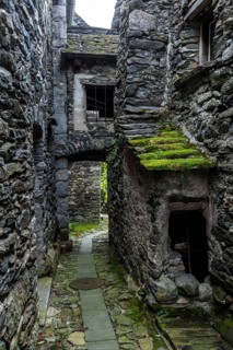 Typical Ticino stone houses in a narrow alley in the mountain village of Bordei, Centovalli, Canton