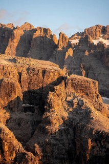 Detail, rocks and mountain peaks of the Brenta Mountains, evening mood with alpine glow, Brenta,
