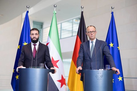 Ahmed al-Sharaa (President of the Syrian Arab Republic) and Friedrich Merz (Chancellor of the
