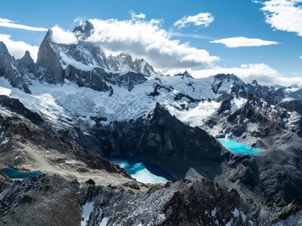 Aerial View, Epic Panorama, Large Glaciers, Lago de los Tres Laguna Sucia Glacier Lakes, Mountains