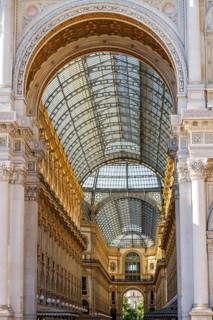 View of the Galleria Vittorio Emanuele with its many luxury shops in Milan on a sunny day, Milan,