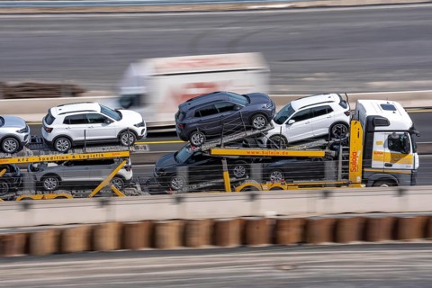 Car transporters, vehicles are being transported, A3 motorway, cars
