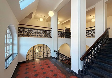 The old town hall in neo-gothic style, interior view of the stairwell, Papenburg, Emsland, Lower