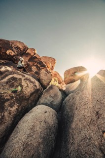 Woman hiking at sunrise in Joshua Tree National Park