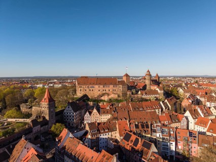 Aerial view of Nuremberg's old town with the historic Kaiserburg, Nuremberg, Middle Franconia,