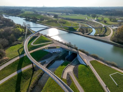 Castrop-Rauxel, North Rhine-Westphalia, Ruhr region, Germany - Sprung bridge over the Emscher, a