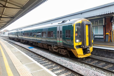 British Rail Class 158 Express Sprinter train diesel multiple 158767, Westbury railway station,