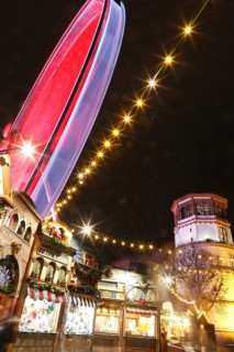 Christmas market with a ferris wheel on Burgplatz square, historic town centre, Dusseldorf, North
