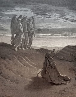 Abraham and the Three Angels, Old Testament, woodcut by Gustave Doré